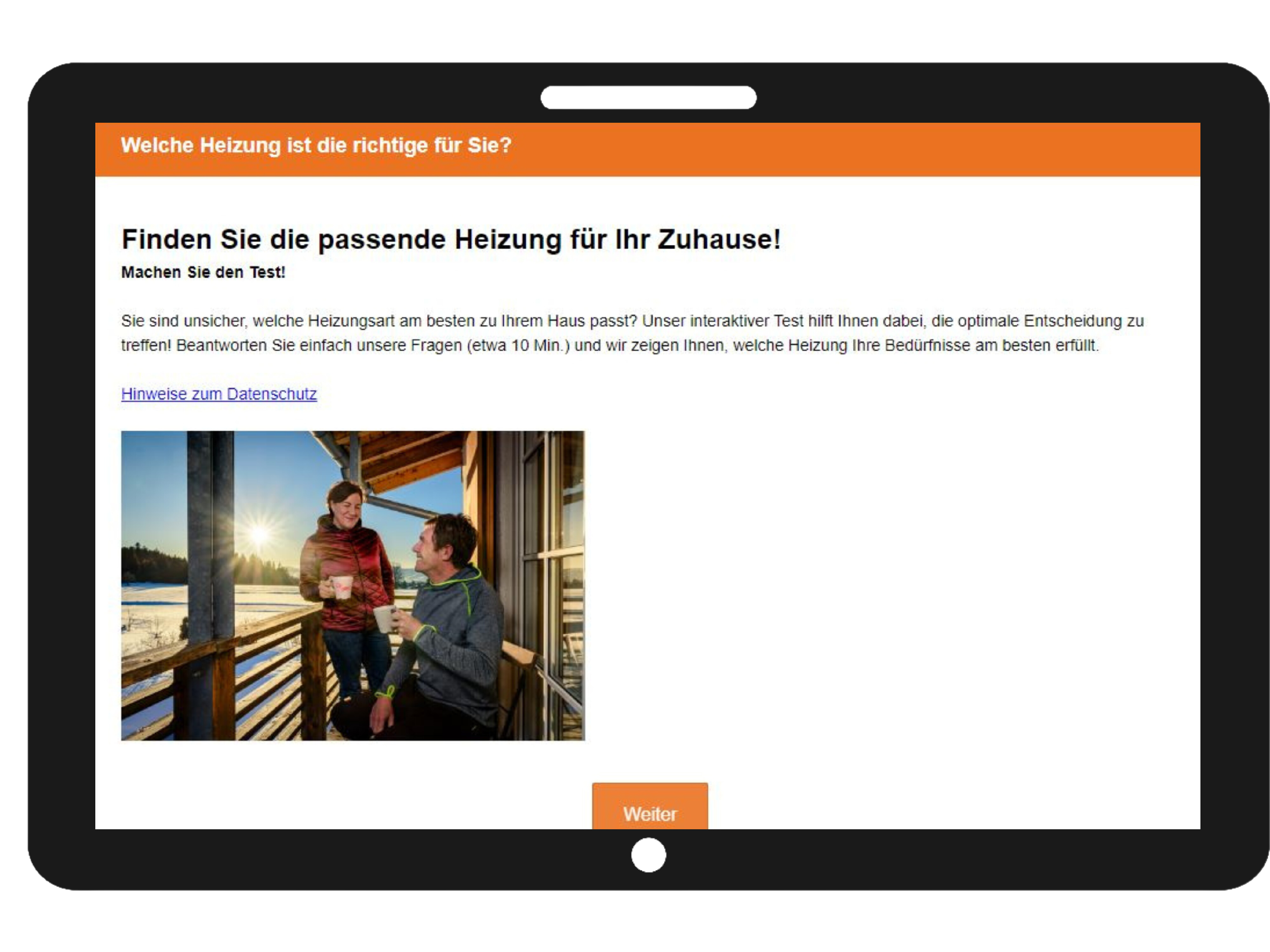 frontale Tablet-Ansicht mit der ersten Folien der DEPI-Entscheidungshilfe