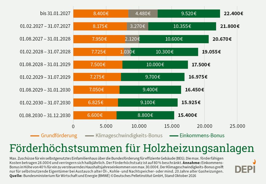 Förderhöchstsummen für Holzheizungsanlagen (Balkengrafik)