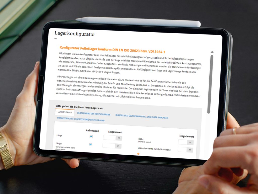 Tablet mit dem geöffneten Lagerkonfigurator