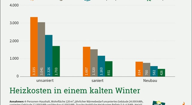 Heizkosten in einem kalten Winter (nach Bauart)