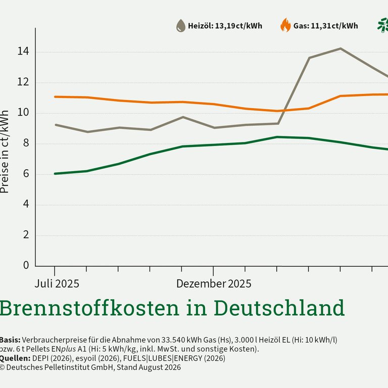 Pelletpreis im August gestiegen – Preisvorteil bleibt