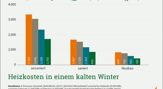 Heizkosten in einem kalten Winter (nach Bauart)