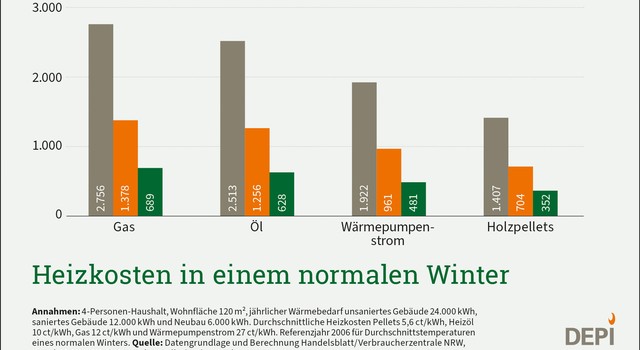 Heizkosten in einem normalen Winter (nach Brennstoff)