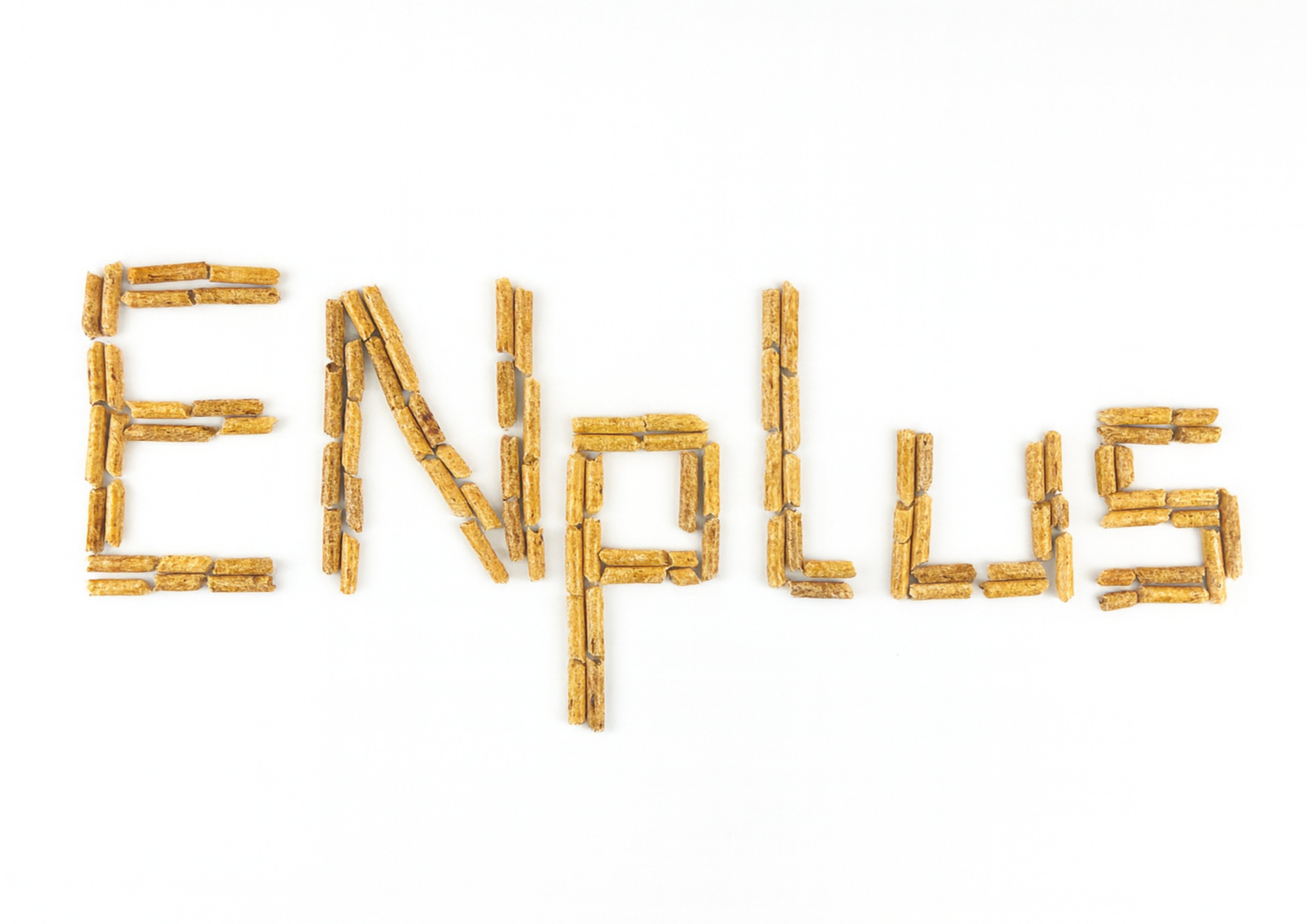 ENplus-Logo aus Holzpellets gelegt.