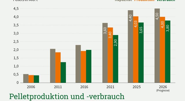 Pelletproduktion und -verbrauch in Deutschland 2006-2026
