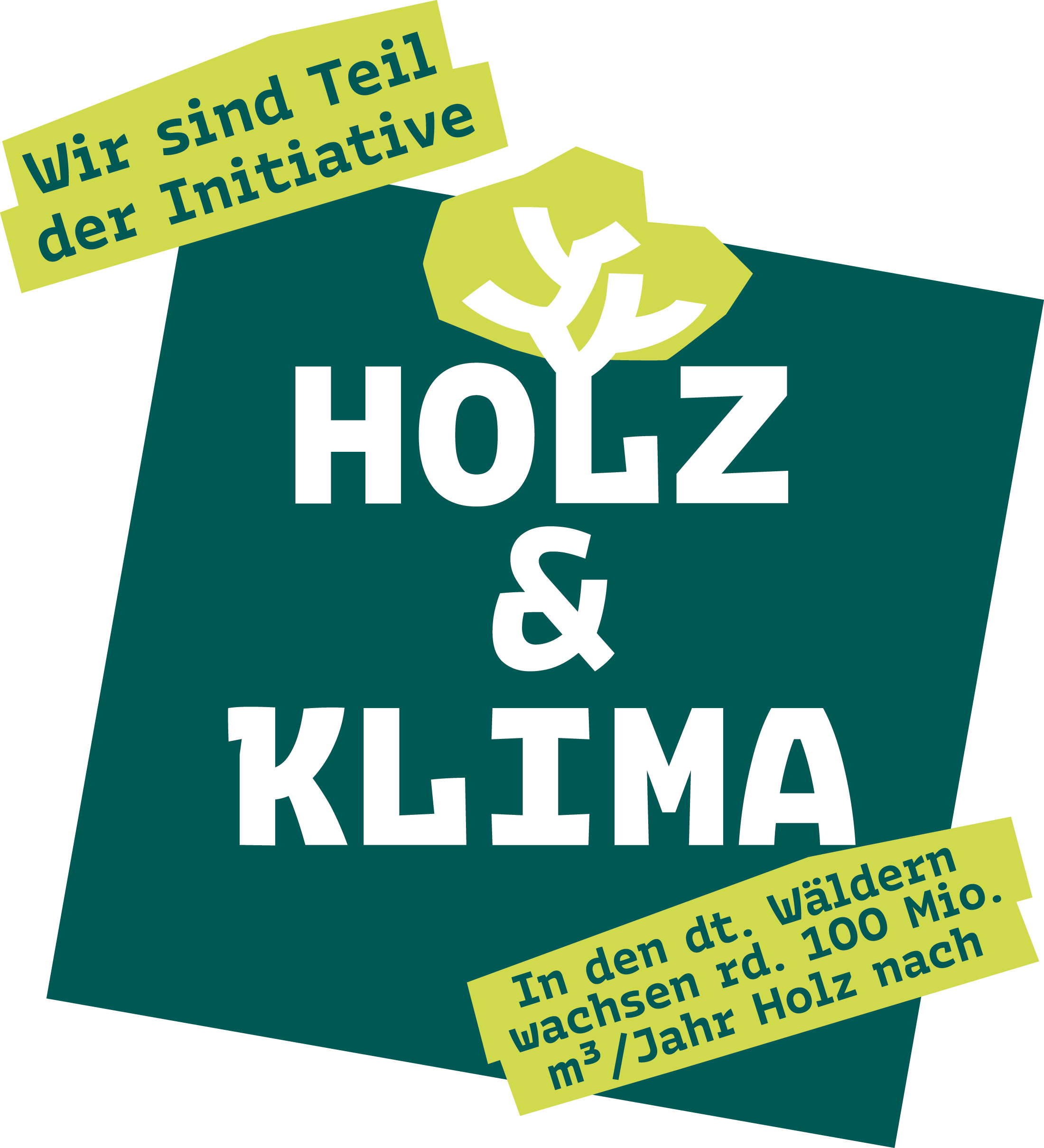 Das Logo Holz und Klima auf dunkelgrünem Grund