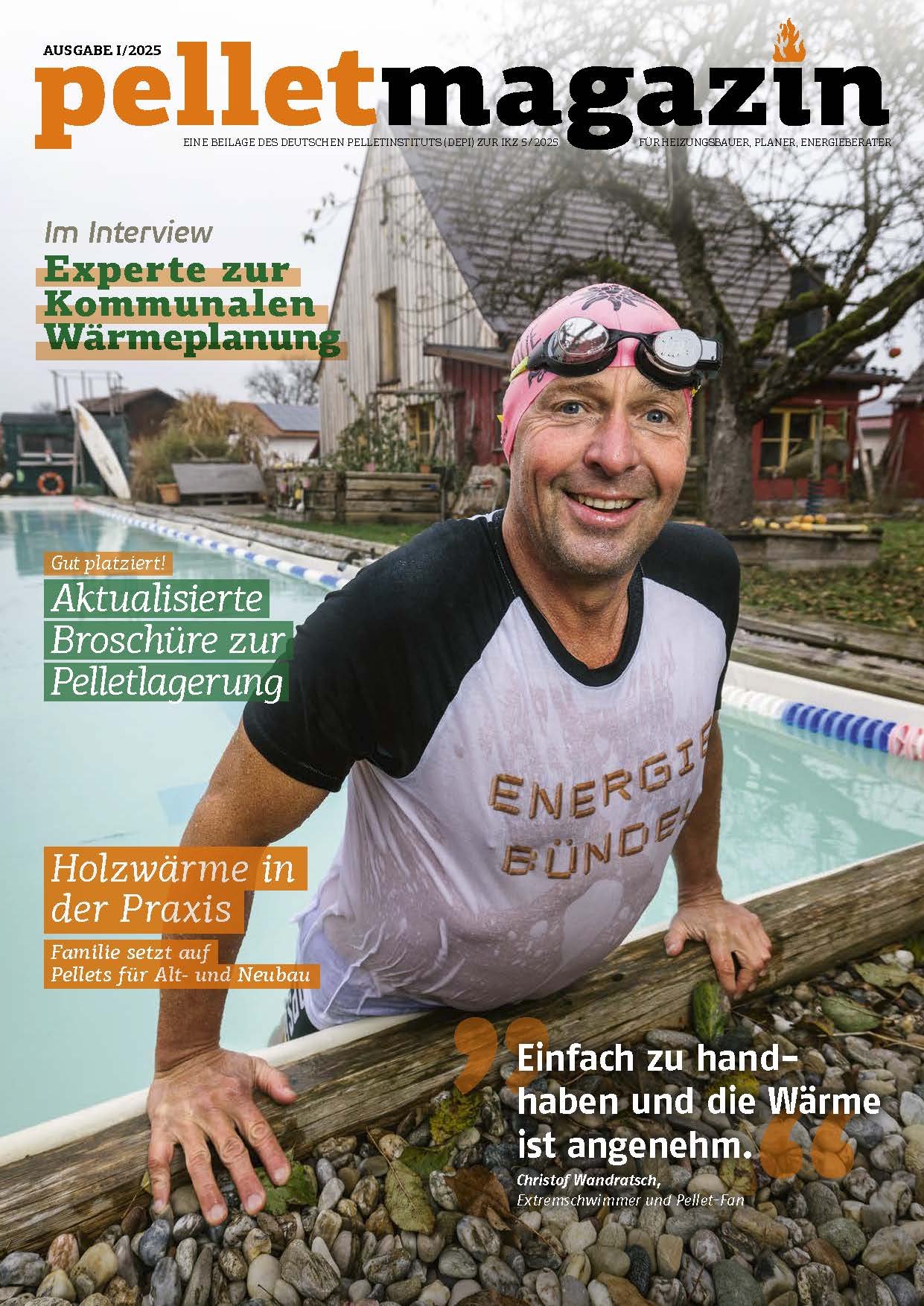 Coverbild pelletmagazin 1-2025 mit einem männlichen Schwimmer