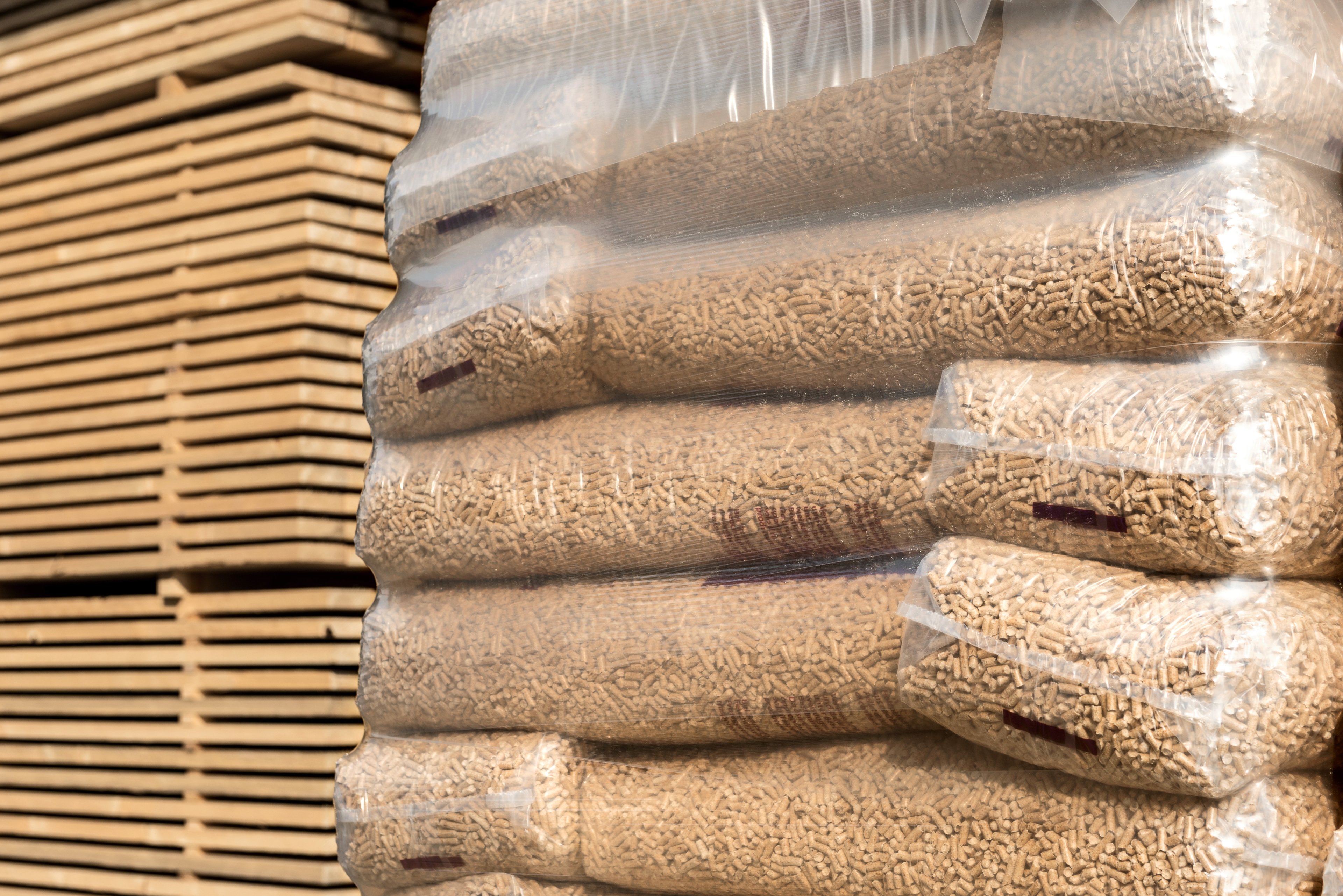 Gestapelte Sackware Pellets