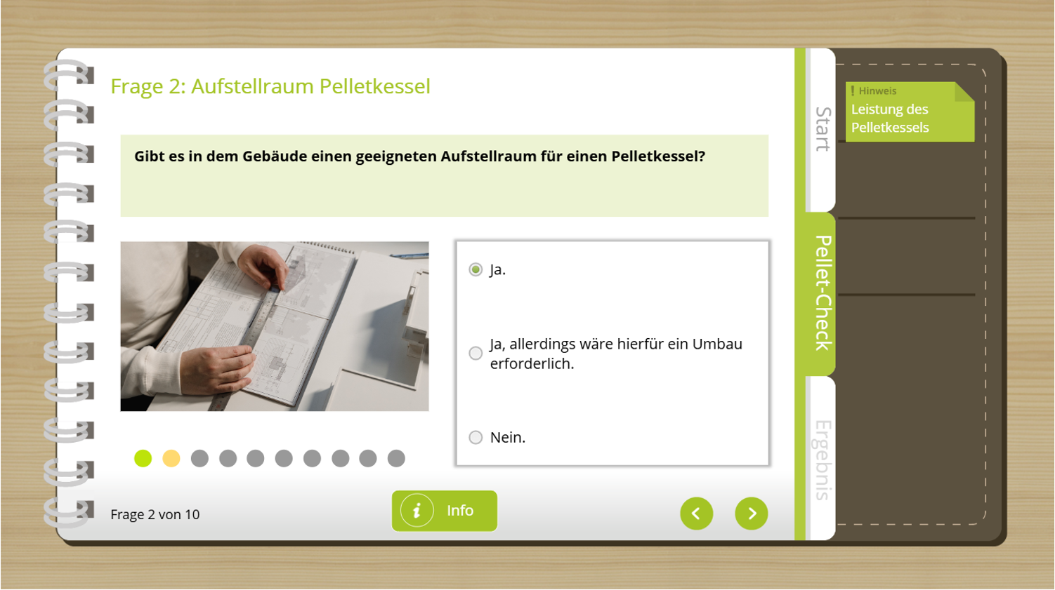 Eine Seite aus dem digitalen Fragebogen des Pellet-Check.