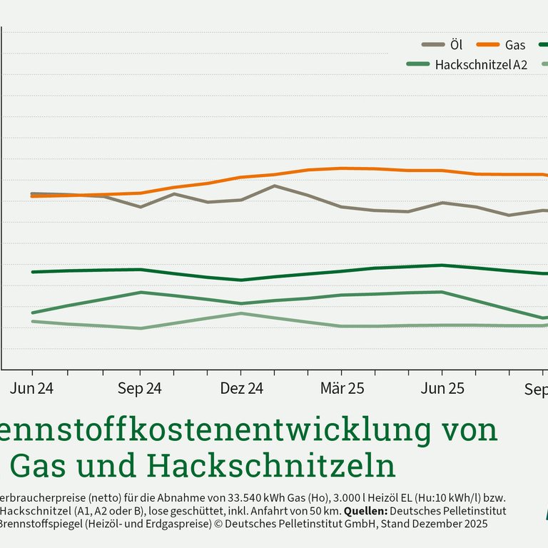 Hackschnitzelpreise steigen im vierten Quartal nur gering